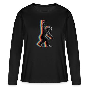 Retro Bigfoot vintage Fun and Nostalgic Sasquatch - Frauen Premium Bio Langarmshirt - Schwarz - Vorne - Julia (174cm)