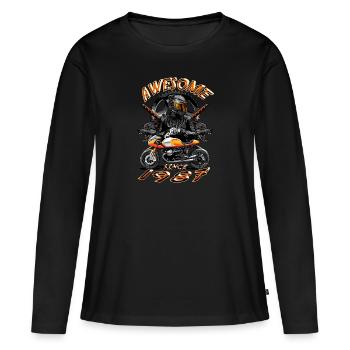 Awesome since 1987, Biker Geburtstag - Frauen Premium Bio Langarmshirt - Schwarz - Vorne - Julia (174cm)