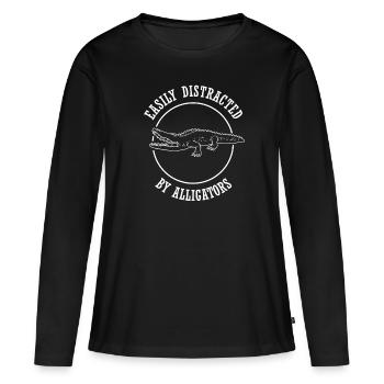Distrait par des alligators, un dicton ironique, - T-shirt manches longues Premium bio Femme - noir - Devant - Julia (174cm)