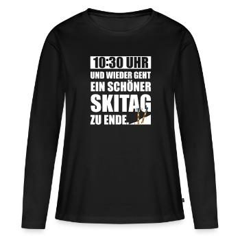 Lustiges 10:30 Uhr wieder geht ein schöner Skitag - Frauen Premium Bio Langarmshirt - Schwarz - Vorne - Julia (174cm)