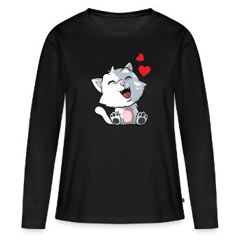 Chaton - chat mignon avec des cœurs - T-shirt manches longues Premium bio Femme - noir - Devant - Julia (174cm)