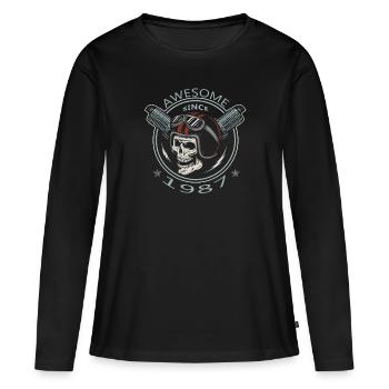 Awesome since 1987, Biker Geburtstag - Frauen Premium Bio Langarmshirt - Schwarz - Vorne - Julia (174cm)