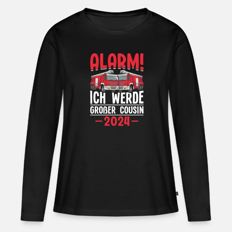 Kinder Alarm Ich werde Großer Cousin 2024 - Frauen Premium Bio Langarmshirt - Schwarz