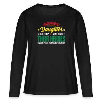 Fière fille d’un vétéran du Vietnam - T-shirt manches longues Premium bio Femme - noir - Devant - Julia (174cm)