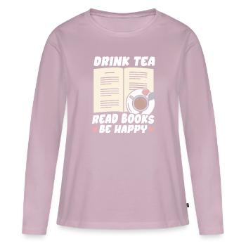 Boire du thé Lire des livres Être heureux - T-shirt manches longues Premium bio Femme - rose poudré - Devant - Julia (174cm)