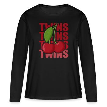 Sour cherries twin siblings design - T-shirt manches longues Premium bio Femme - noir - Devant - Julia (174cm)