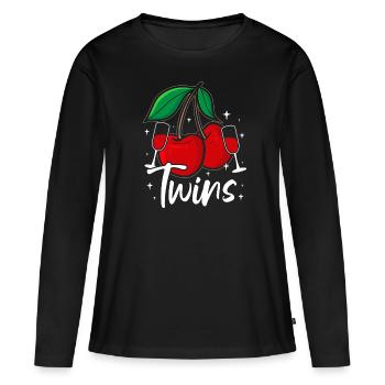 Sour cherries twin siblings design - T-shirt manches longues Premium bio Femme - noir - Devant - Julia (174cm)