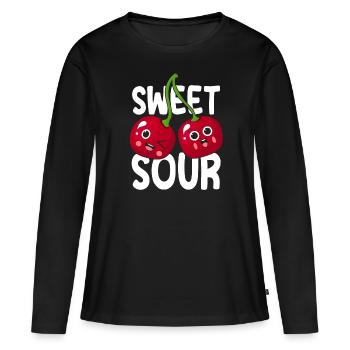 Sour cherries twin siblings design - T-shirt manches longues Premium bio Femme - noir - Devant - Julia (174cm)