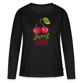 Sour cherries twin siblings design - T-shirt manches longues Premium bio Femme - noir - Devant - Julia (174cm)