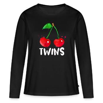 Sour cherries twin siblings design - T-shirt manches longues Premium bio Femme - noir - Devant - Julia (174cm)