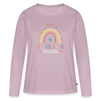 Former une enseignante de maternelle Motivant Inspirant - T-shirt manches longues Premium bio Femme - rose poudré - Devant - Julia (174cm)