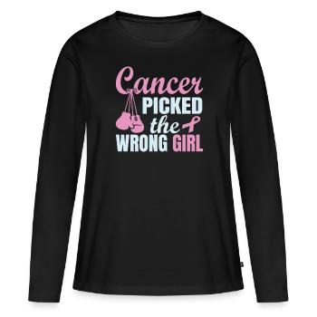 Le cancer a choisi la citation de combat de la mauvaise fille - T-shirt manches longues Premium bio Femme - noir - Devant - Julia (174cm)