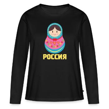 Matryoshka Krasavica Babouchka Cadeau russe - T-shirt manches longues Premium bio Femme - noir - Devant - Julia (174cm)