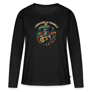 J’ai survécu à La Chancla Pantoufles mexicaines Sandales Mex - T-shirt manches longues Premium bio Femme - noir - Devant - Julia (174cm)