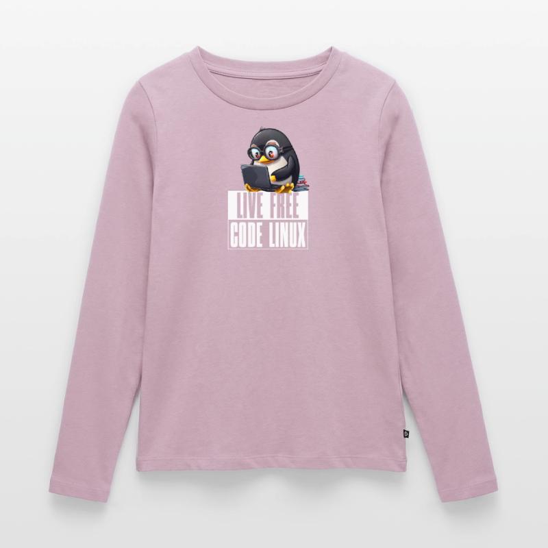 Live Free Code Linux Nerd Tux Nerdy Penguin Coding Frauen Premium Bio Langarmshirt