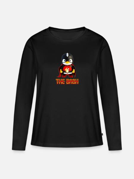 The Bash Penguin Superhero for Linux Coder and - Frauen Premium Bio Langarmshirt - Schwarz