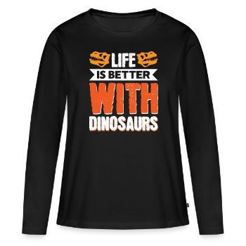 La vie est meilleure avec les dinosaures - T-shirt manches longues Premium bio Femme - noir - Devant - Julia (174cm)