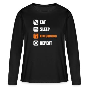 Kitesurfer essen schlafen kitesurfing repeat - Frauen Premium Bio Langarmshirt - Schwarz - Vorne - Julia (174cm)