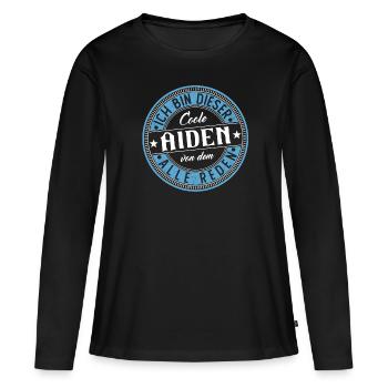 Aiden Geschenkidee Geschenk Geburtstag - Frauen Premium Bio Langarmshirt - Schwarz - Vorne - Julia (174cm)