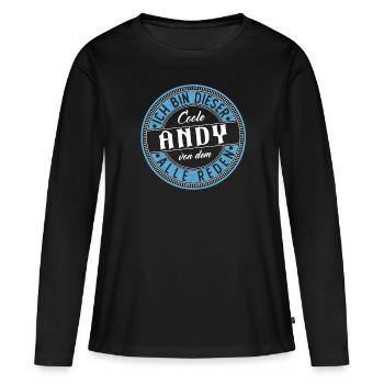 Andy Geschenkidee Geschenk Geburtstag - Frauen Premium Bio Langarmshirt - Schwarz - Vorne - Julia (174cm)