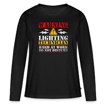 Warning Lightning Technician At Work - Frauen Premium Bio Langarmshirt - Schwarz - Vorne - Julia (174cm)