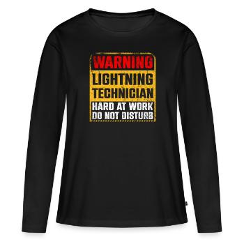 Warning Lightning Technician At Work - Frauen Premium Bio Langarmshirt - Schwarz - Vorne - Julia (174cm)