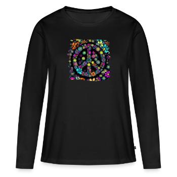 Hippie Festival Liebe Vintage Friedenszeichen - Frauen Premium Bio Langarmshirt - Schwarz - Vorne - Julia (174cm)