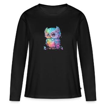 Bunte Eule Mit Großen Augen - Frauen Premium Bio Langarmshirt - Schwarz - Vorne - Julia (174cm)