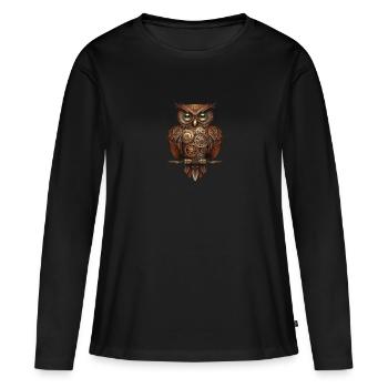 Owl with clockwork steampunk design - Women's Premium Organic Long Sleeve Shirt - black - Front - Julia (174cm)