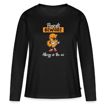 Erdnüsse Vorsicht Allergie In Der Luft - Frauen Premium Bio Langarmshirt - Schwarz - Vorne - Julia (174cm)