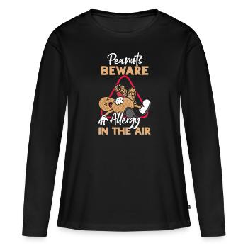 Erdnüsse Vorsicht Allergie In Der Luft - Frauen Premium Bio Langarmshirt - Schwarz - Vorne - Julia (174cm)