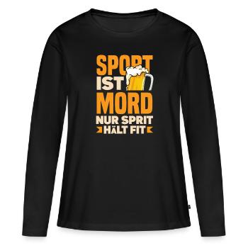 Sport ist Mord nur Sprit hält fit Biertrinker & - Frauen Premium Bio Langarmshirt - Schwarz - Vorne - Julia (174cm)