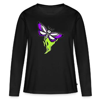 Motte Skull Schaedel - Frauen Premium Bio Langarmshirt - Schwarz - Vorne - Julia (174cm)
