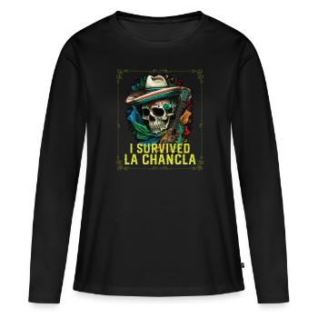 J’ai survécu à la Chancla Mexicaine Pantoufles Sandales - T-shirt manches longues Premium bio Femme - noir - Devant - Julia (174cm)