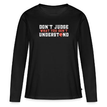Sensibilisation à l’autisme – Ne jugez pas ce que - T-shirt manches longues Premium bio Femme - noir - Devant - Julia (174cm)