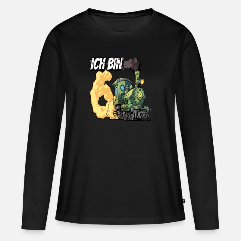 Ich bin 6 - 6. Geburtstag Zug Dampflok - Frauen Premium Bio Langarmshirt - Schwarz