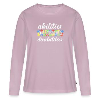Autism awareness - abilities predominate - Women's Premium Organic Long Sleeve Shirt - dusky pink - Front - Julia (174cm)