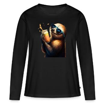 Le buveur de bière le plus cool: un paresseux - T-shirt manches longues Premium bio Femme - noir - Devant - Julia (174cm)