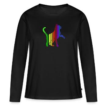 Colorful cat in rainbow stripes cats friend - Women's Premium Organic Long Sleeve Shirt - black - Front - Julia (174cm)