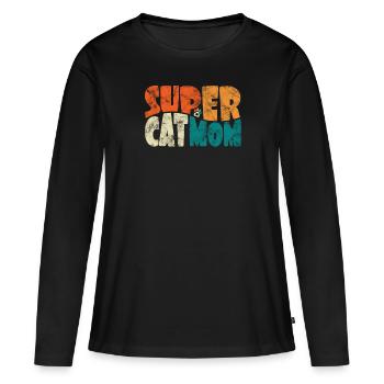Super Cat Mom for the Best Cat Mom Ever Retro - Women's Premium Organic Long Sleeve Shirt - black - Front - Julia (174cm)