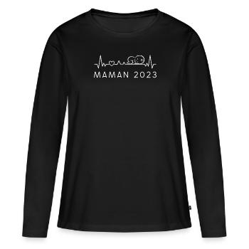 Future Maman 2023 ECG Annoncer La Grossesse Mère - T-shirt manches longues Premium bio Femme - noir - Devant - Julia (174cm)