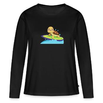 Turtle on surfboard - Women's Premium Organic Long Sleeve Shirt - black - Front - Julia (174cm)