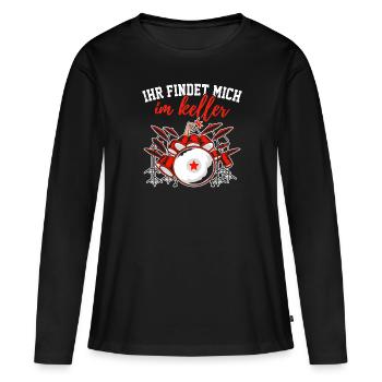 Ihr findet mich im Keller Schlagzeug - Frauen Premium Bio Langarmshirt - Schwarz - Vorne - Julia (174cm)