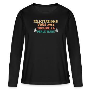 Humour Beauf - Design Amusant pour Homme - T-shirt manches longues Premium bio Femme - noir - Devant - Julia (174cm)