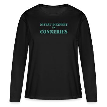 Humour Beauf - Design Amusant pour Homme - T-shirt manches longues Premium bio Femme - noir - Devant - Julia (174cm)