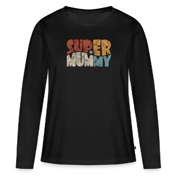 Super Mummy for the best mom in comic style - Women's Premium Organic Long Sleeve Shirt - black - Front - Julia (174cm)