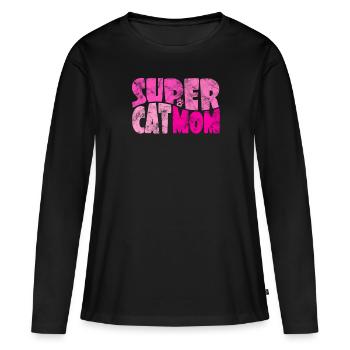 Super Cat Mom for the Best Cat Mom Ever Retro - Women's Premium Organic Long Sleeve Shirt - black - Front - Julia (174cm)