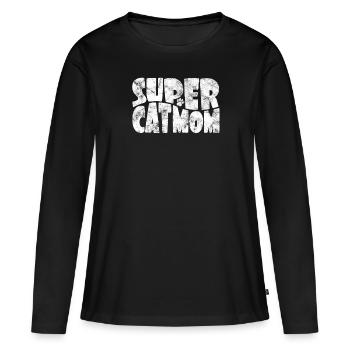 Super Cat Mom for the Best Cat Mom Ever Retro - Women's Premium Organic Long Sleeve Shirt - black - Front - Julia (174cm)