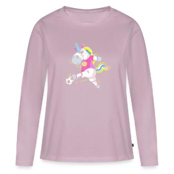 Style de bande dessinée licorne de football - T-shirt manches longues Premium bio Femme - rose poudré - Devant - Julia (174cm)