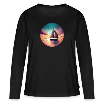 Le voilier navigue dans le sunset grunge - T-shirt manches longues Premium bio Femme - noir - Devant - Julia (174cm)